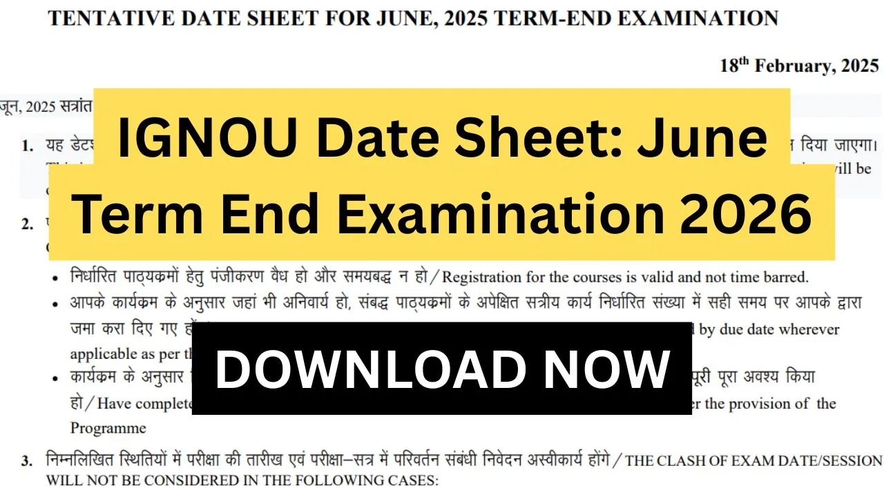 IGNOU Date Sheet June Term End Examination 2026
