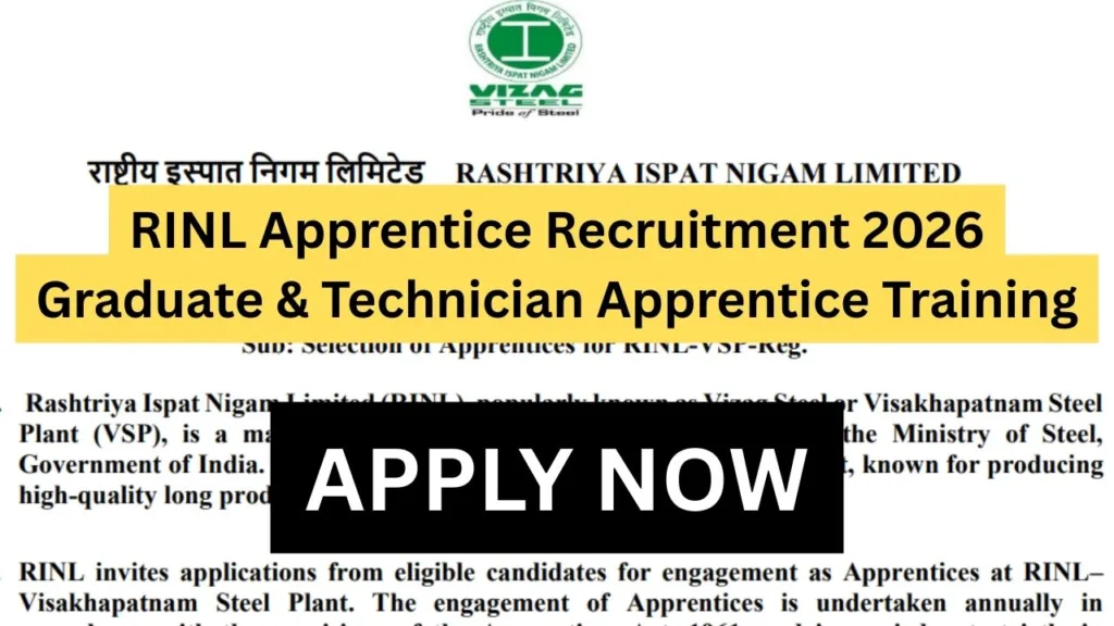 RINL Apprentice Recruitment 2026 Graduate & Technician Apprentice Training