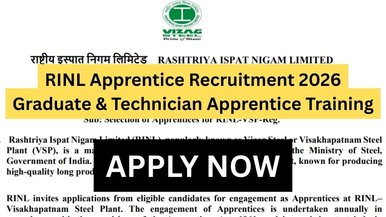 RINL Apprentice Recruitment 2026 Graduate & Technician Apprentice Training