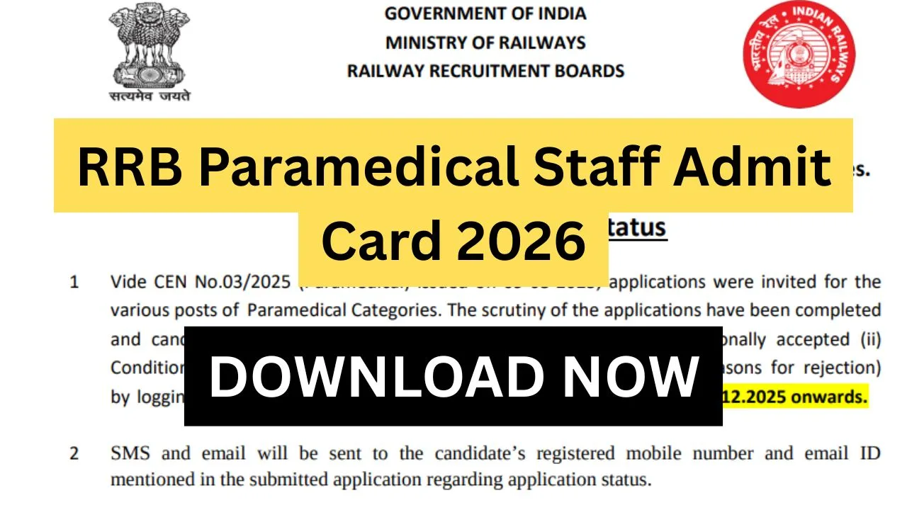 RRB Paramedical Staff Admit Card 2026