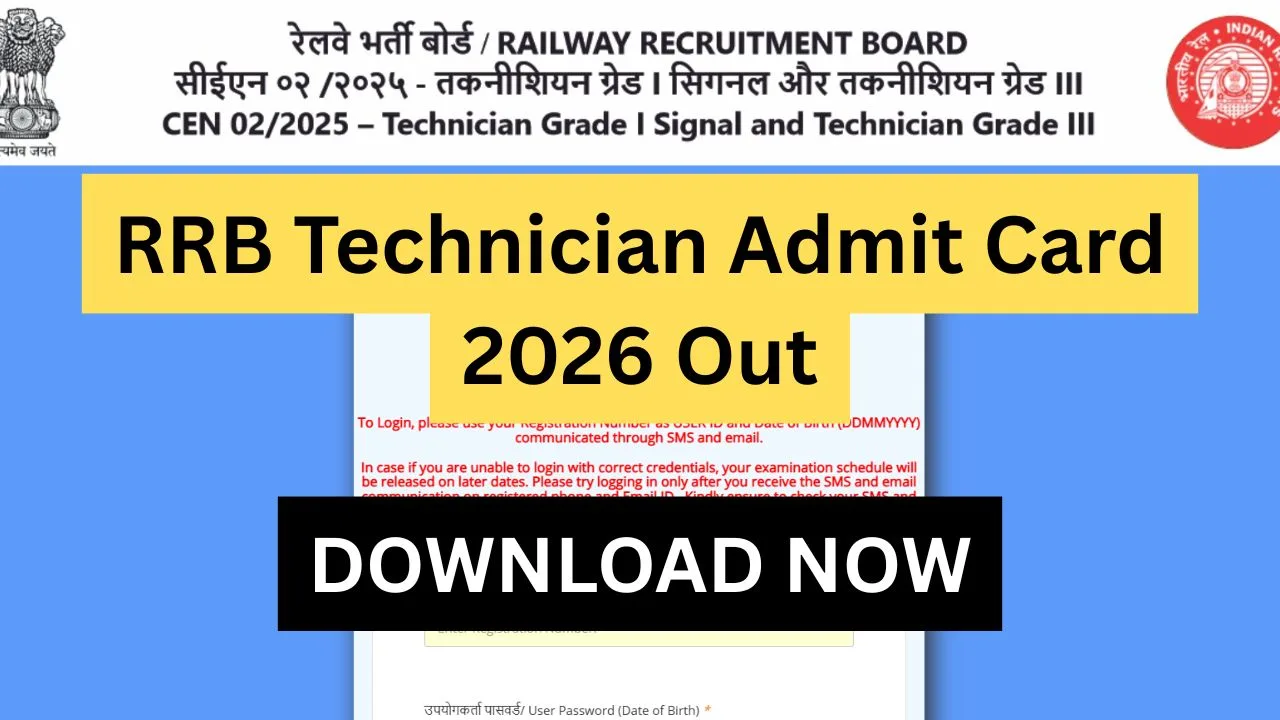 RRB Technician Admit Card 2026 Out